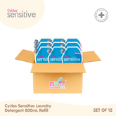 Cycles Sensitive Fragrance-Free Laundry Detergent 800ml Refill Set of 12